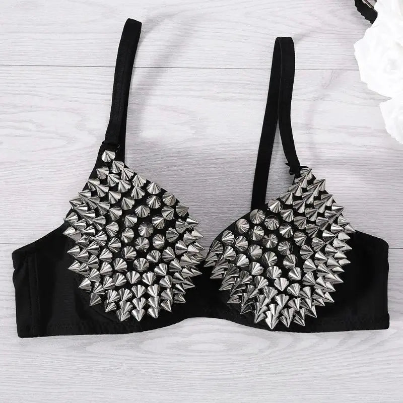 🖤 Women’s Steampunk Bra Top, Studded Nylon Festival & Cosplay Wear ⚙️✨