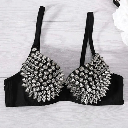 🖤 Women’s Steampunk Bra Top, Studded Nylon Festival & Cosplay Wear ⚙️✨