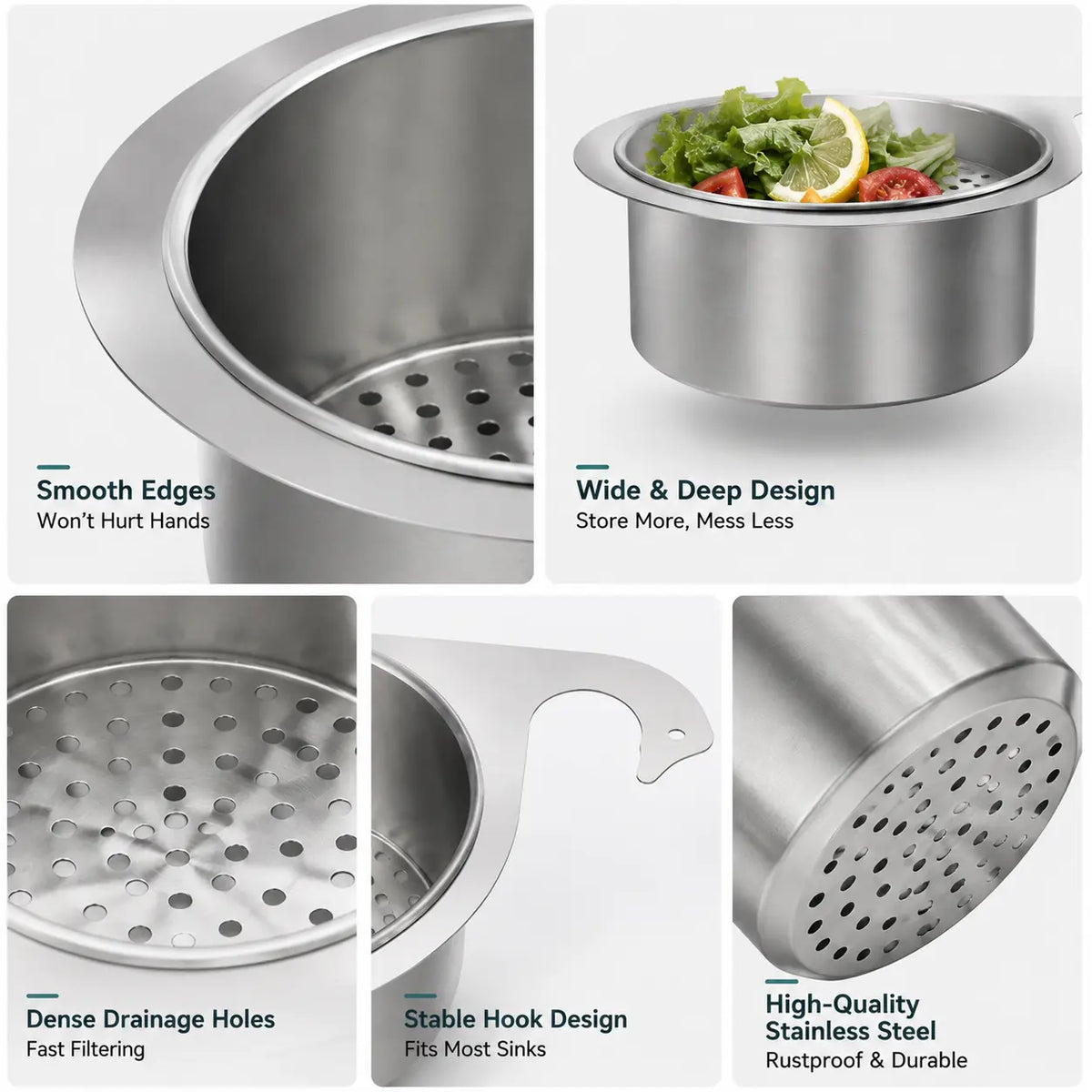 Stainless Steel Hanging Sink Strainer Basket, Fast-Drain Food Residue Filter for Kitchen Sink