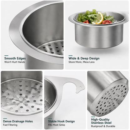 Stainless Steel Hanging Sink Strainer Basket, Fast-Drain Food Residue Filter for Kitchen Sink
