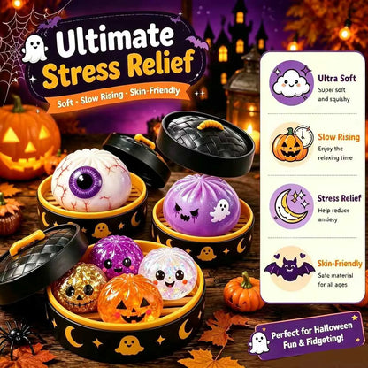 Cute Halloween Ghost Squishy Toy Set, Mini Stress-Relief Fidget Party Favors