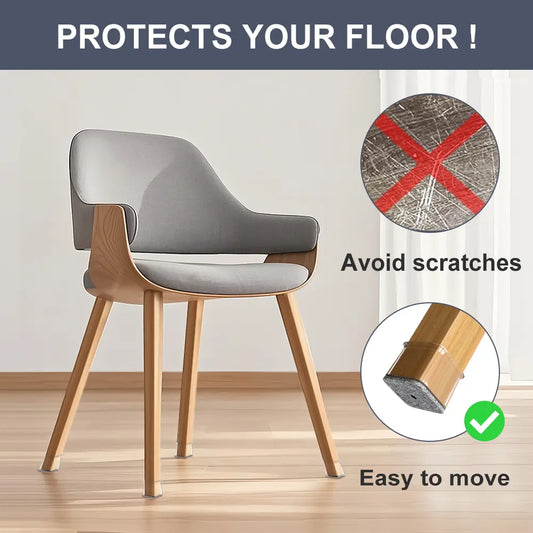Square Chair Leg Floor Protectors, Clear Silicone Felt Pads for Hardwood Floors & Noise Reduction