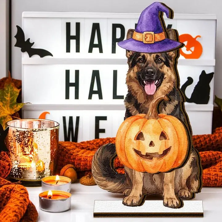 Halloween Golden Retriever Desk Sign with Magnetic Hat, Cute Wooden Decor for Dog Lovers & Pet Families