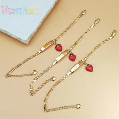 14K Gold Plated Strawberry Charm Bracelet – Cute Lightweight Jewelry for Kids & Girls