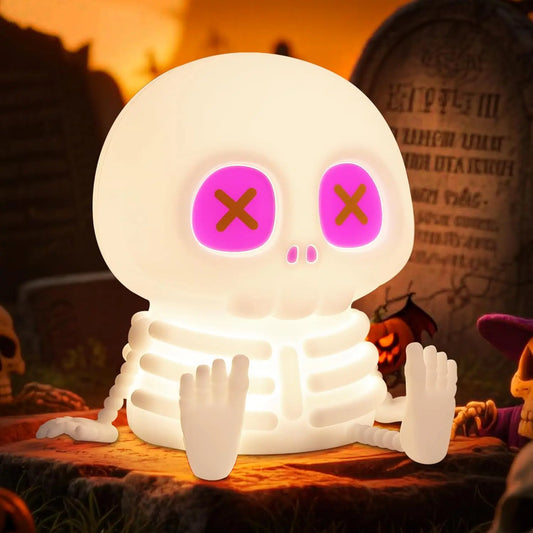 Halloween Skull Night Light, Silicone Skeleton Touch Lamp with Adjustable Warm Light for Room Decor & Gifts