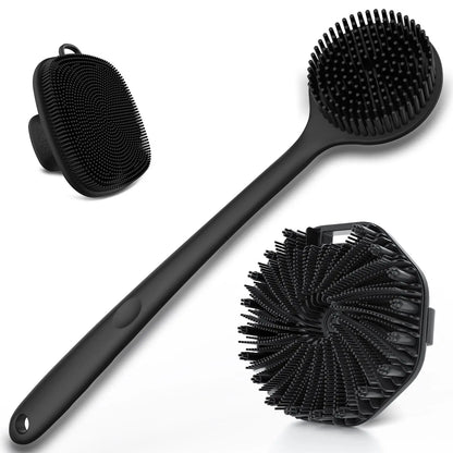 Silicone Bath Brush Set, Portable Non-slip Skin-friendly Face and Back Brush, Body Scrubber with Foot Scrubber, Exfoliating Bath Accessories, Body Care Tool