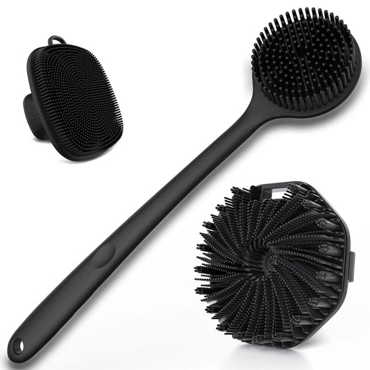Silicone Bath Brush Set, Portable Non-slip Skin-friendly Face and Back Brush, Body Scrubber with Foot Scrubber, Exfoliating Bath Accessories, Body Care Tool