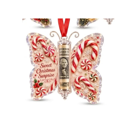 Christmas Cash Gift Ornament, Butterfly Money Holder with Clear Acrylic Display, 5PCS Set