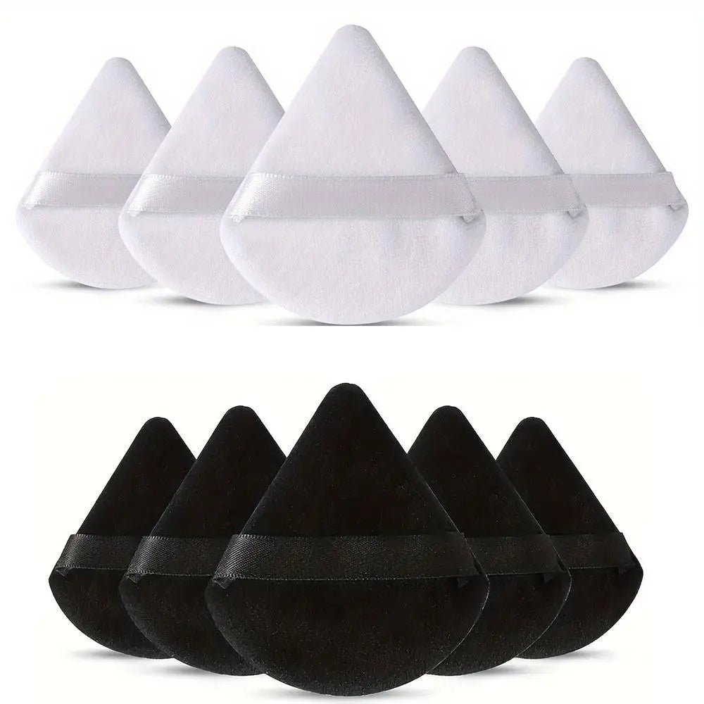 10-Pack Reusable Triangle Powder Puffs, Soft Plush Makeup Sponges for Face Powder