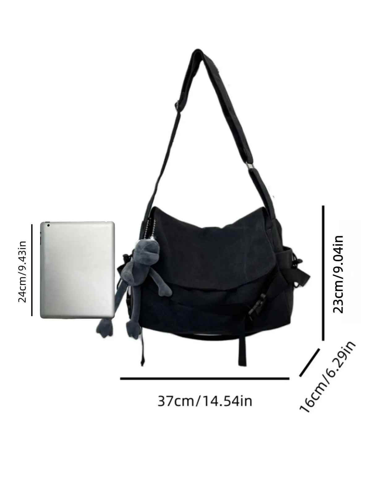 Men's Canvas Crossbody Bag with Cartoon Charm