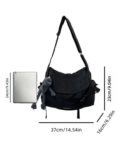 Men's Canvas Crossbody Bag with Cartoon Charm