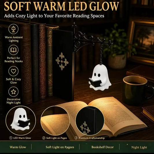 Warm White LED Bookshelf Lantern, Cozy Hanging Reading Light for Home Decor