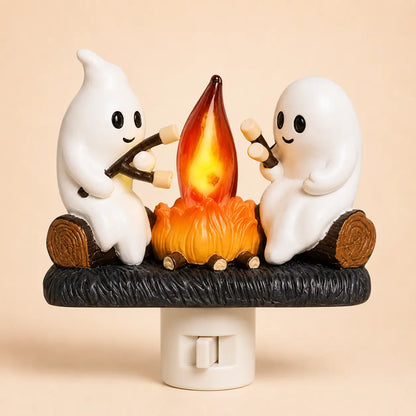 3D Flickering Campfire Plug-In Night Light, Cute Resin LED Holiday Decor for Bedroom & Hallway