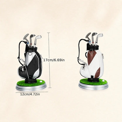 Golf Bag Pen Holder Set with 3 Golf Club Pens – Creative Desktop Organizer & Gift for Golf Lovers
