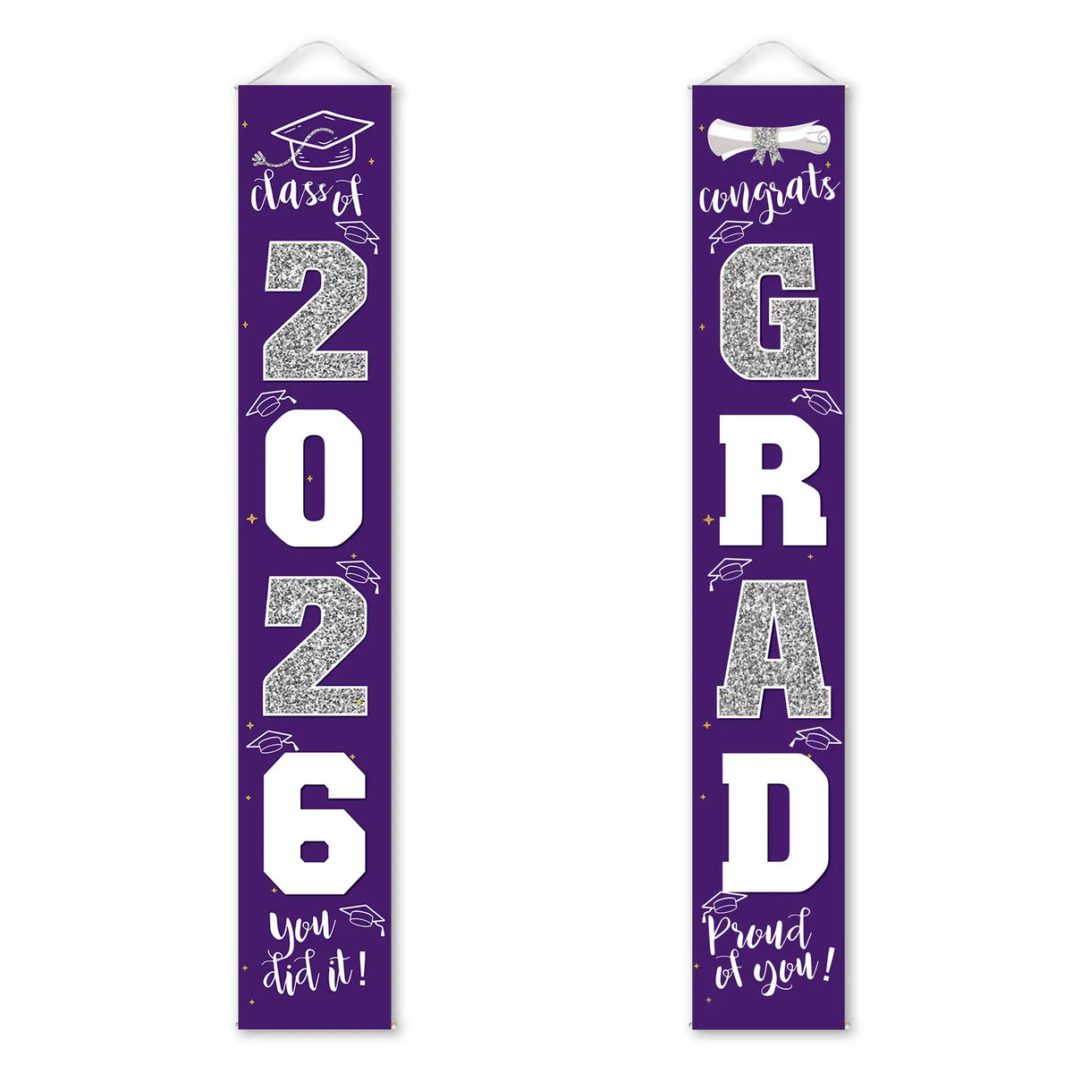 Class of 2026 Graduation Door Hanger, Blue & Silver Congrats Grad Porch Banner, Graduation Party Decoration