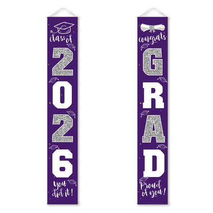 Class of 2026 Graduation Door Hanger, Blue & Silver Congrats Grad Porch Banner, Graduation Party Decoration