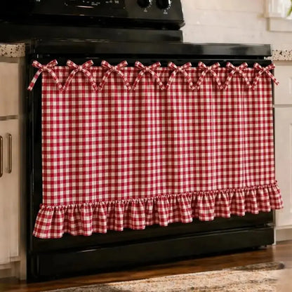 Christmas Oven Curtain Stove Cover, Festive Farmhouse Appliance Skirt with Ruffle Bows & Splatter Guard