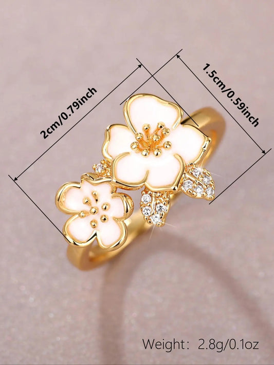 Elegant Flower Rhinestone Ring for Women, Chic Statement Fashion Jewelry