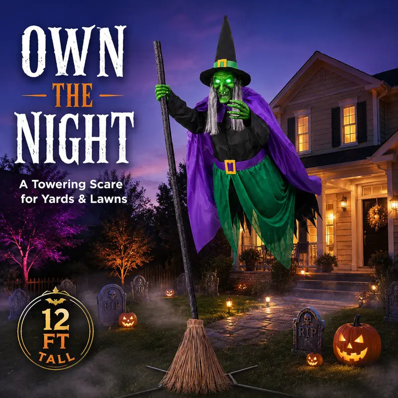 Animated Hovering Witch Animatronic, Scary Halloween Decoration with Sound & Touch Sensors, Indoor Outdoor Haunted House, Garden & Lawn Decor