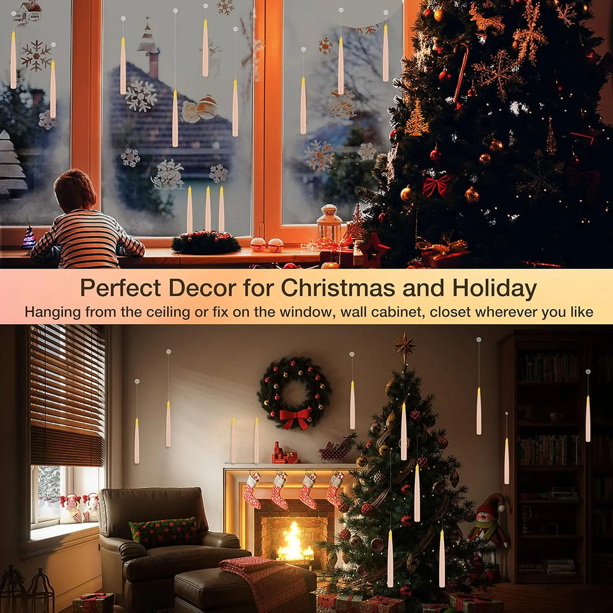 Flameless Floating Candles with Magic Wand Remote, Flickering LED Hanging Candles for Christmas & Halloween Decor