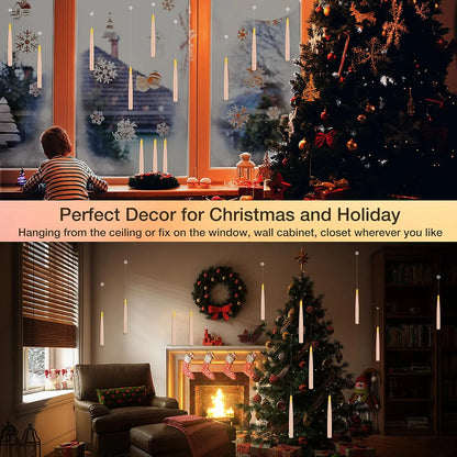 Flameless Floating Candles with Magic Wand Remote, Flickering LED Hanging Candles for Christmas & Halloween Decor
