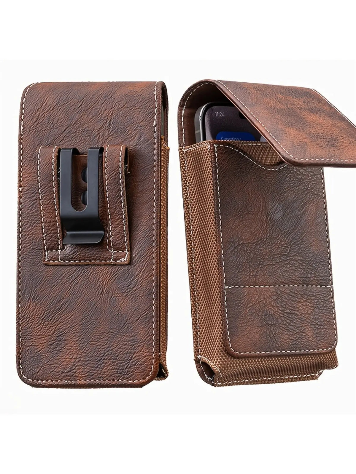 Men's Cell Phone Holster Pouch with Card Holder, Belt Clip Holster Casual Belt Bag for iPhone 17 Pro Max Samsung Galaxy S25 S24 S23 S22 S21 S20 Ultra A16 A15 A14 A13 A55, Black Available