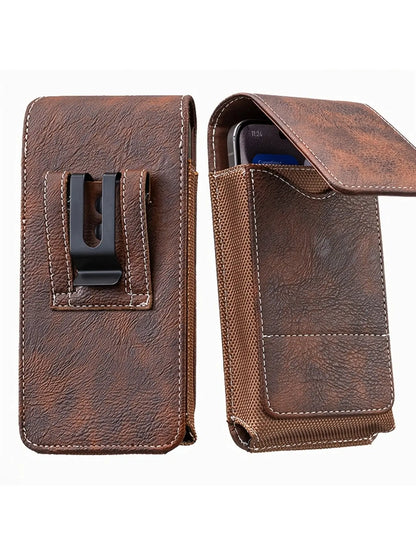 Men's Cell Phone Holster Pouch with Card Holder, Belt Clip Holster Casual Belt Bag for iPhone 17 Pro Max Samsung Galaxy S25 S24 S23 S22 S21 S20 Ultra A16 A15 A14 A13 A55, Black Available