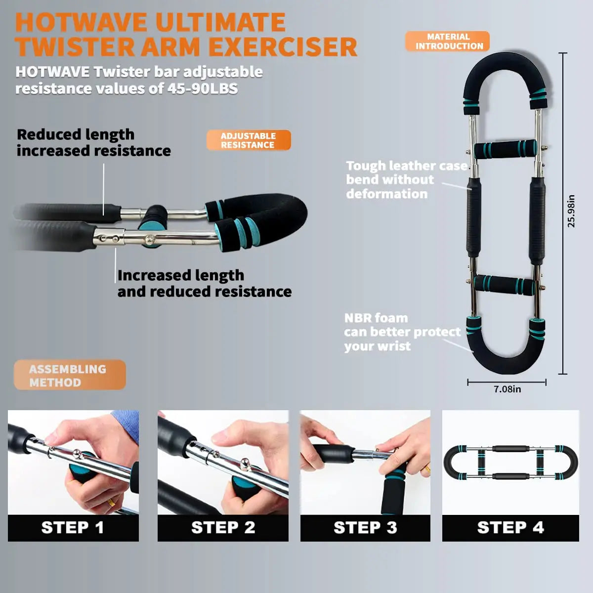 HOTWAVE Arm & Chest Trainer – Adjustable Resistance Home Workout Equipment