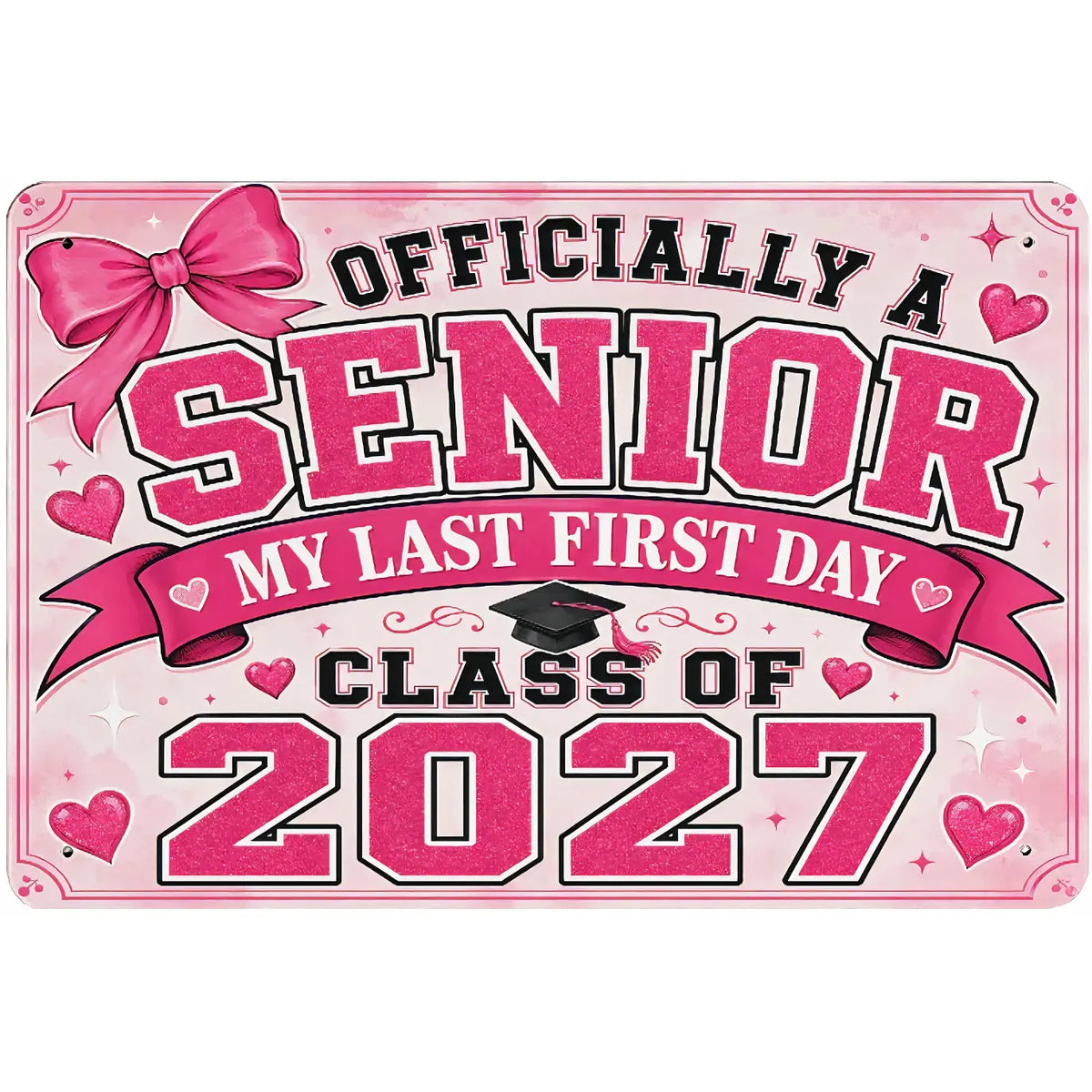 Class of 2027 Senior Metal Wall Art Sign, Retro Pink Graduation Decor, Back to School Photo Prop Poster, 8x12 Inch