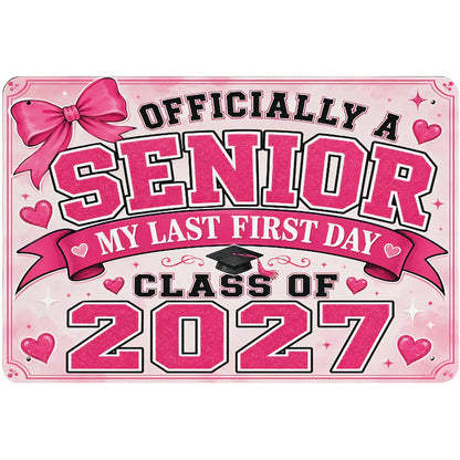 Class of 2027 Senior Metal Wall Art Sign, Retro Pink Graduation Decor, Back to School Photo Prop Poster, 8x12 Inch