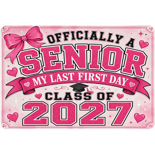 Class of 2027 Senior Metal Wall Art Sign, Retro Pink Graduation Decor, Back to School Photo Prop Poster, 8x12 Inch