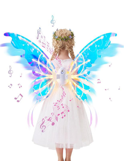 Electric Butterfly Wings with LED Lights & Music, Moving Fairy Wings for Halloween Cosplay & Parties