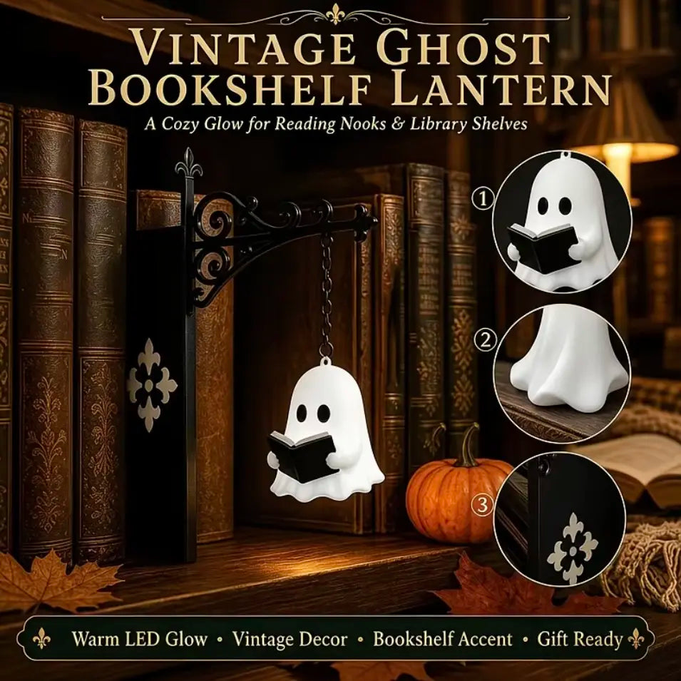 Warm White LED Bookshelf Lantern, Cozy Hanging Reading Light for Home Decor