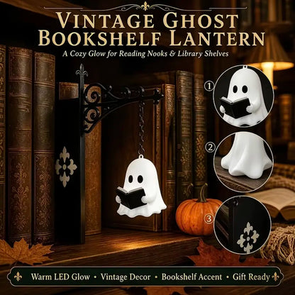 Warm White LED Bookshelf Lantern, Cozy Hanging Reading Light for Home Decor