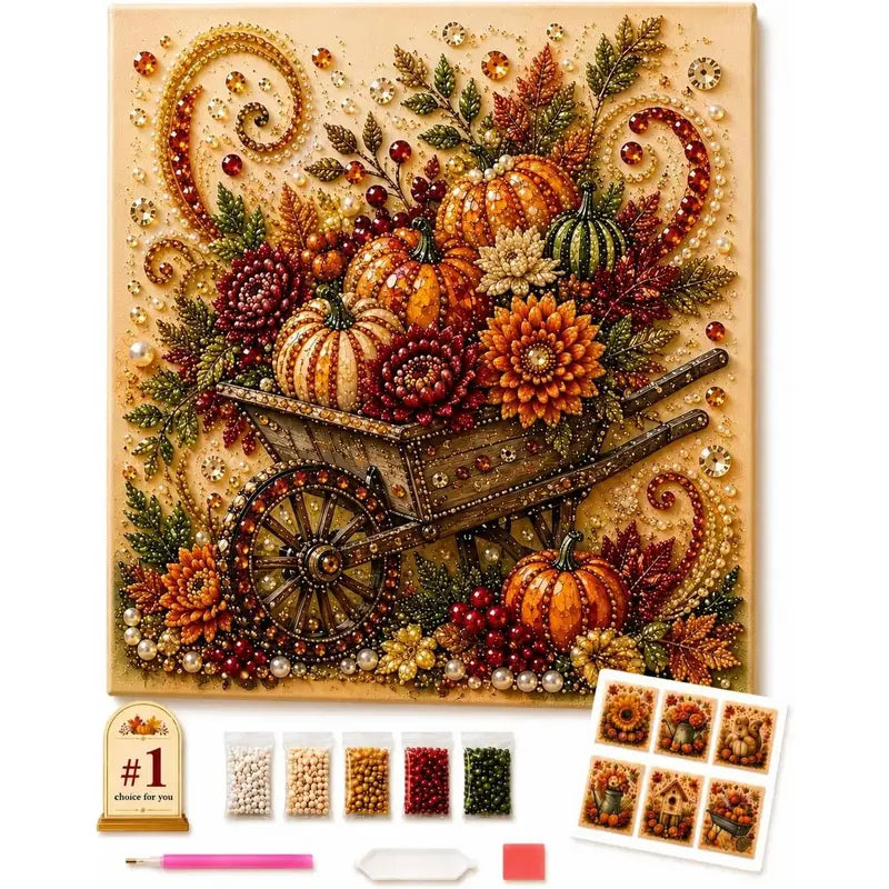 🎃✨ Autumn Pumpkin Pearl Painting Kit, 12×12in DIY Sparkling Craft Set for Adults 🍂🖌️