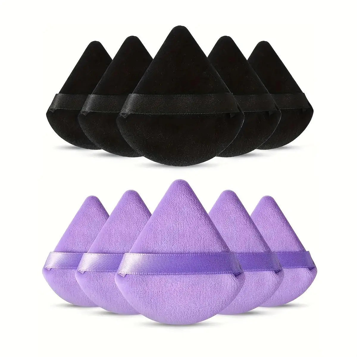 10-Pack Reusable Triangle Powder Puffs, Soft Plush Makeup Sponges for Face Powder