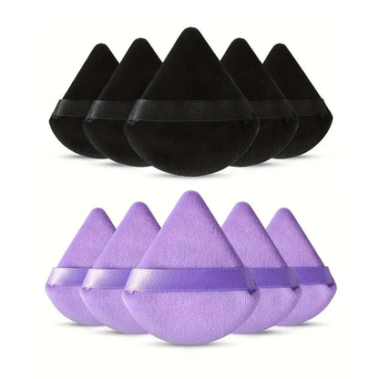 10-Pack Reusable Triangle Powder Puffs, Soft Plush Makeup Sponges for Face Powder