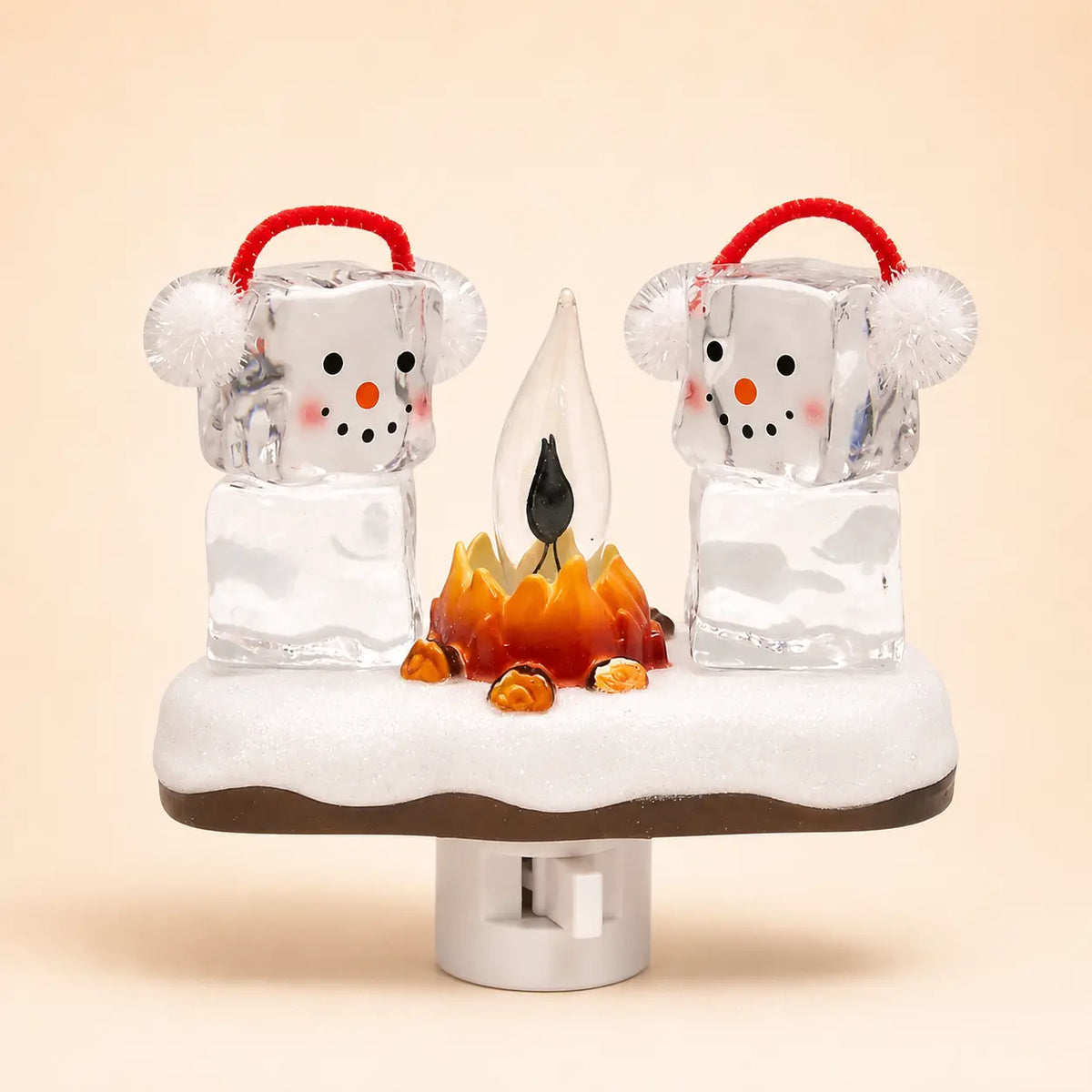 3D Flickering Campfire Plug-In Night Light, Cute Resin LED Holiday Decor for Bedroom & Hallway