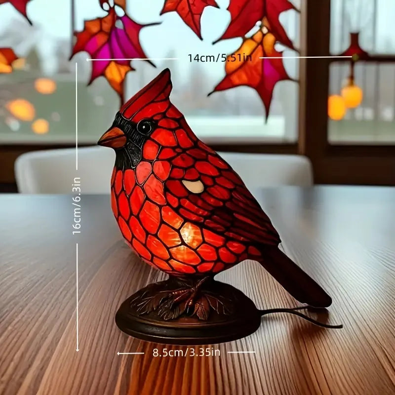 Red Cardinal Stained Glass Style Night Light Lamp – Resin Bird Table Lamp for Home Decor & Gifts