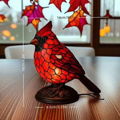 Red Cardinal Stained Glass Style Night Light Lamp – Resin Bird Table Lamp for Home Decor & Gifts