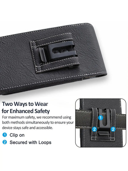 Men's Cell Phone Holster Pouch with Card Holder, Belt Clip Holster Casual Belt Bag for iPhone 17 Pro Max Samsung Galaxy S25 S24 S23 S22 S21 S20 Ultra A16 A15 A14 A13 A55, Black Available