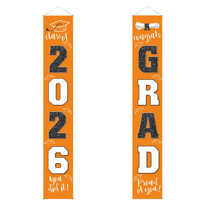 Class of 2026 Graduation Door Hanger, Blue & Silver Congrats Grad Porch Banner, Graduation Party Decoration