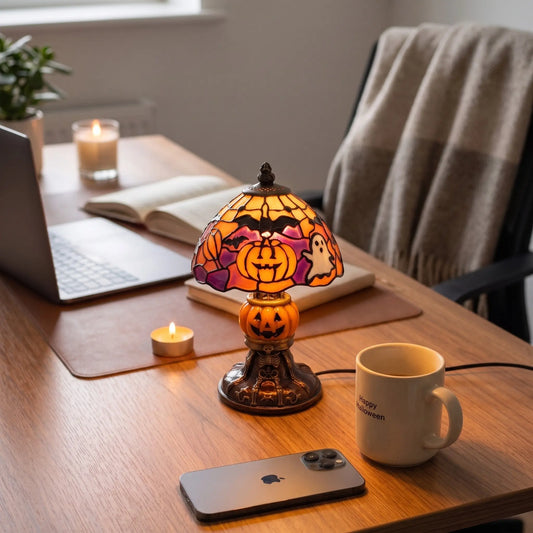 Retro Pumpkin Bat Desk Lamp, Vintage Halloween Lighting for Bedroom & Living Room