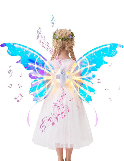 Electric Butterfly Wings with LED Lights & Music, Moving Fairy Wings for Halloween Cosplay & Parties
