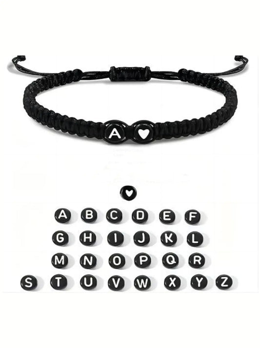 Letter & Heart Braided Bracelet – Adjustable Unisex Bracelet