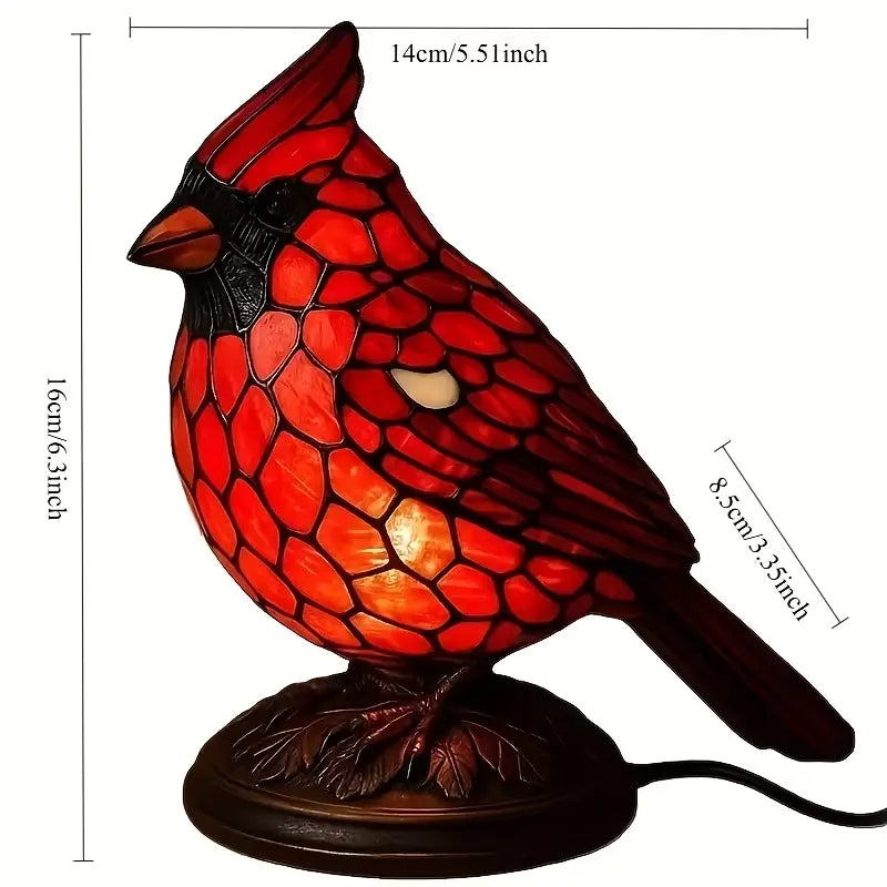 Red Cardinal Stained Glass Style Night Light Lamp – Resin Bird Table Lamp for Home Decor & Gifts