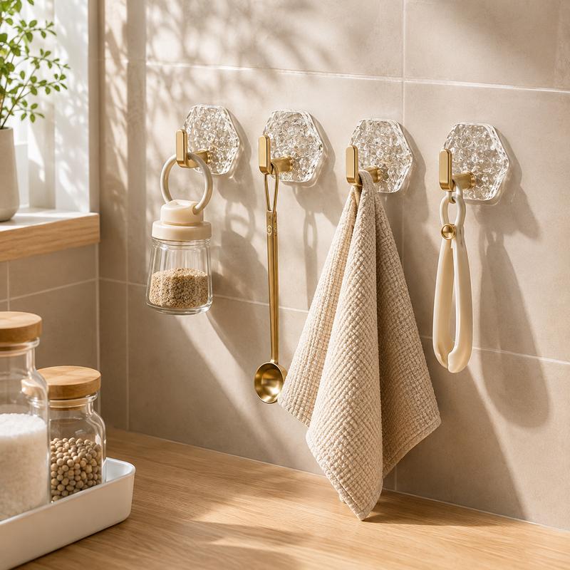 Heavy-Duty Self-Adhesive Hexagon Hooks, Waterproof Sticky Organizer Hooks for Bathroom & Kitchen
