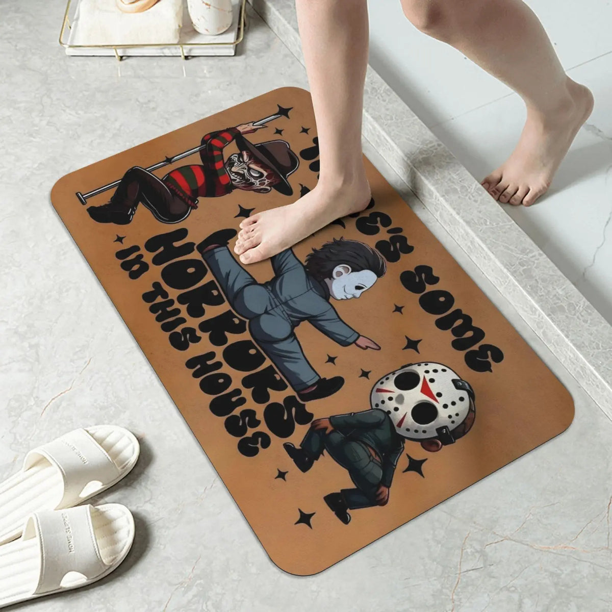 Funny Horror Character Halloween Doormat, Spooky Season Welcome Mat for Front Door, Kitchen & Bathroom