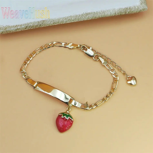 14K Gold Plated Strawberry Charm Bracelet – Cute Lightweight Jewelry for Kids & Girls