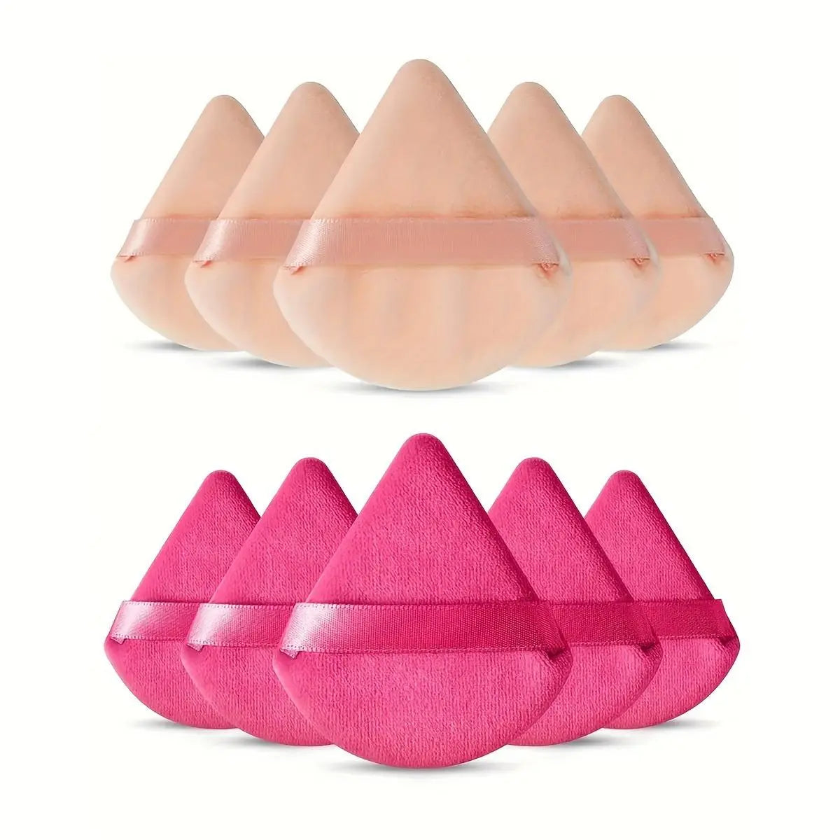 10-Pack Reusable Triangle Powder Puffs, Soft Plush Makeup Sponges for Face Powder
